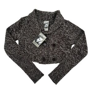 Red Paint Women L Cropped Tight Knit Sweater Double Button Brown White Speckle